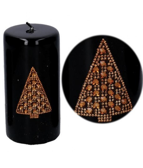 CANDELA NERA C/ALBERO ORO 7X14H 616181