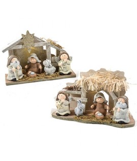 PRESEPE CERAM/LEGNO+LED+5 SOGG 14H 60843
