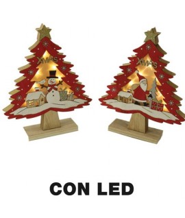 ALBERO LED LEGNO ROSSO CM14X5X16H 631396