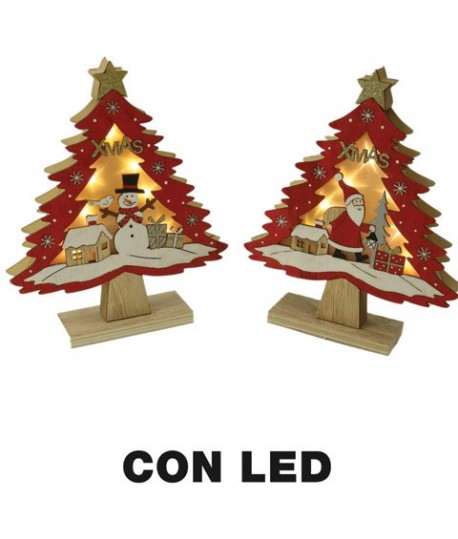 ALBERO LED LEGNO ROSSO CM14X5X16H 631396