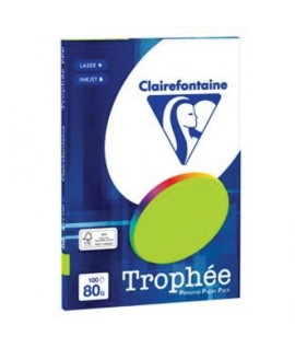 CARTA TROPHEE 80G A4 VERDE FLUO 100FF