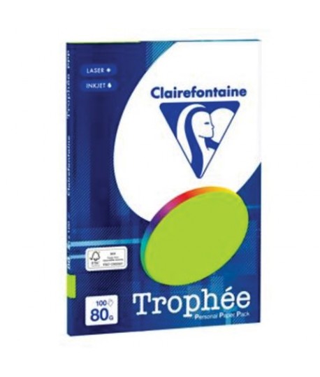 CARTA TROPHEE 80G A4 VERDE FLUO 100FF