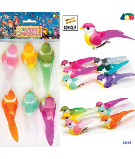 UCCELLINI COLORATI C/CLIP 6PZ G90558
