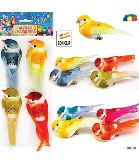UCCELLINI COLORATI C/CLIP 4PZ G90559