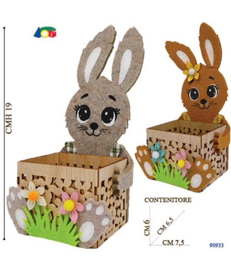 CASSETTA LEGNO C/CONIGLIO FELTRO G90933