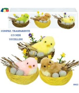NIDO CON UCCELLINI COLORATI 3PZ G90422