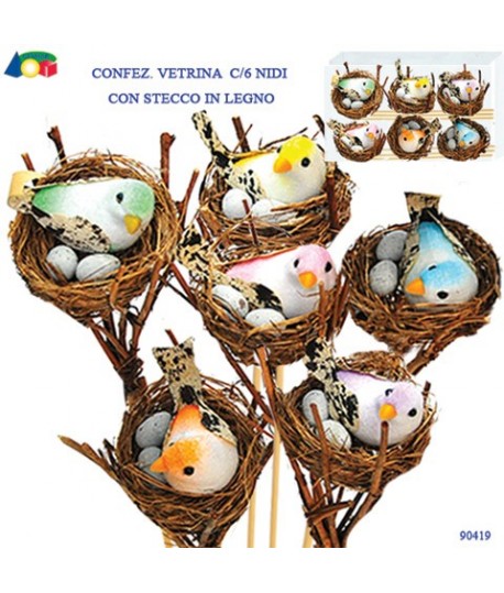 NIDO SU STECCO C/UCCELLINI G90419 6PZ