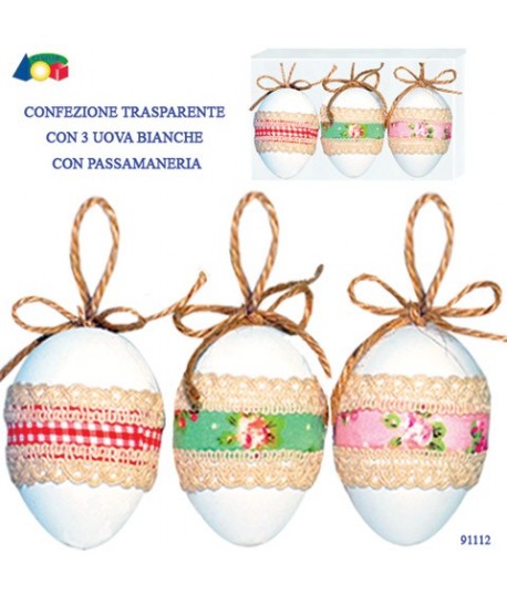 UOVA BIANCHE DECOR.STOFFA 3PZ G91112