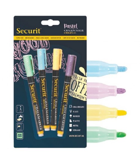 CHALK MARKER SECURIT P.FINE C.PASTEL 4PZ