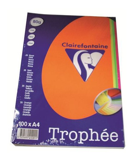 CARTA TROPHEE 80G A4 MIX COL. FLUO 100FF