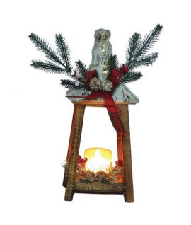 LANTERNA LEGNO DECOR.C/CANDELA LED 84095