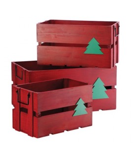 CASSETTE LEGNO NATALE ROSSE 3PZ 122691