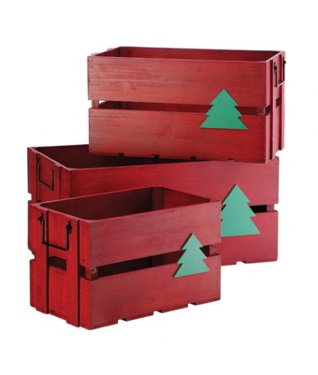 CASSETTE LEGNO NATALE ROSSE 3PZ 122691