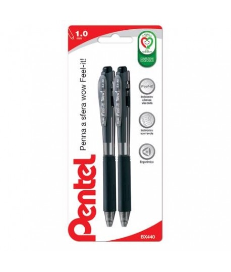 PENNA SFERA PENTEL WOW! BK440 NERO BL.2